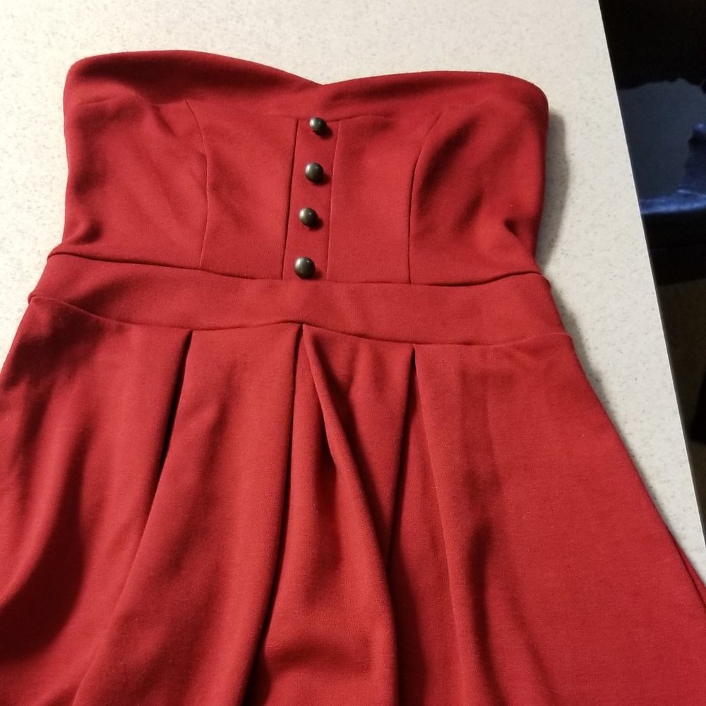 Red Small Sweetheart bustier style Slight Pleats Strapless Dress Forever 21